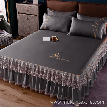 100% ice Silk Customized Logo Pattern bed skirts